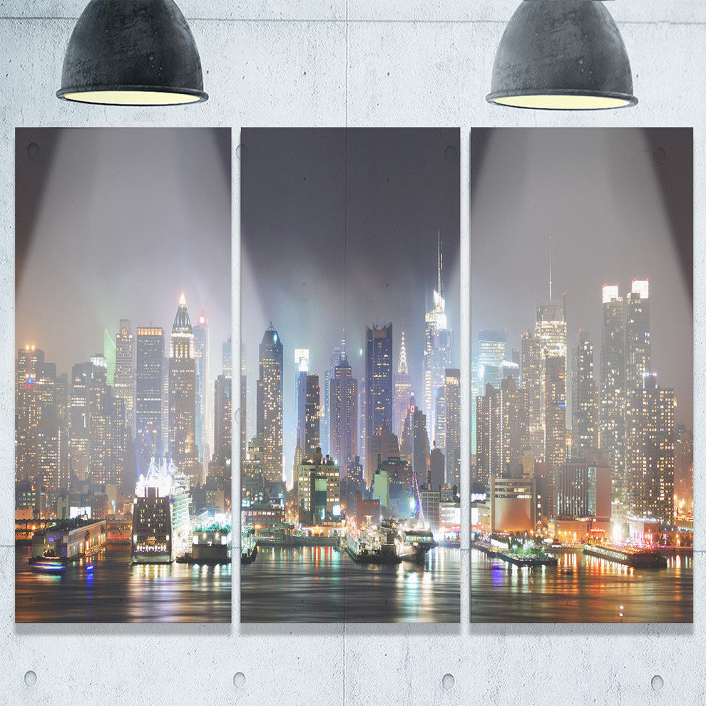 "New York Times Square in Blue Light" Metal Wall Art, 3 Panels, 36"x28"