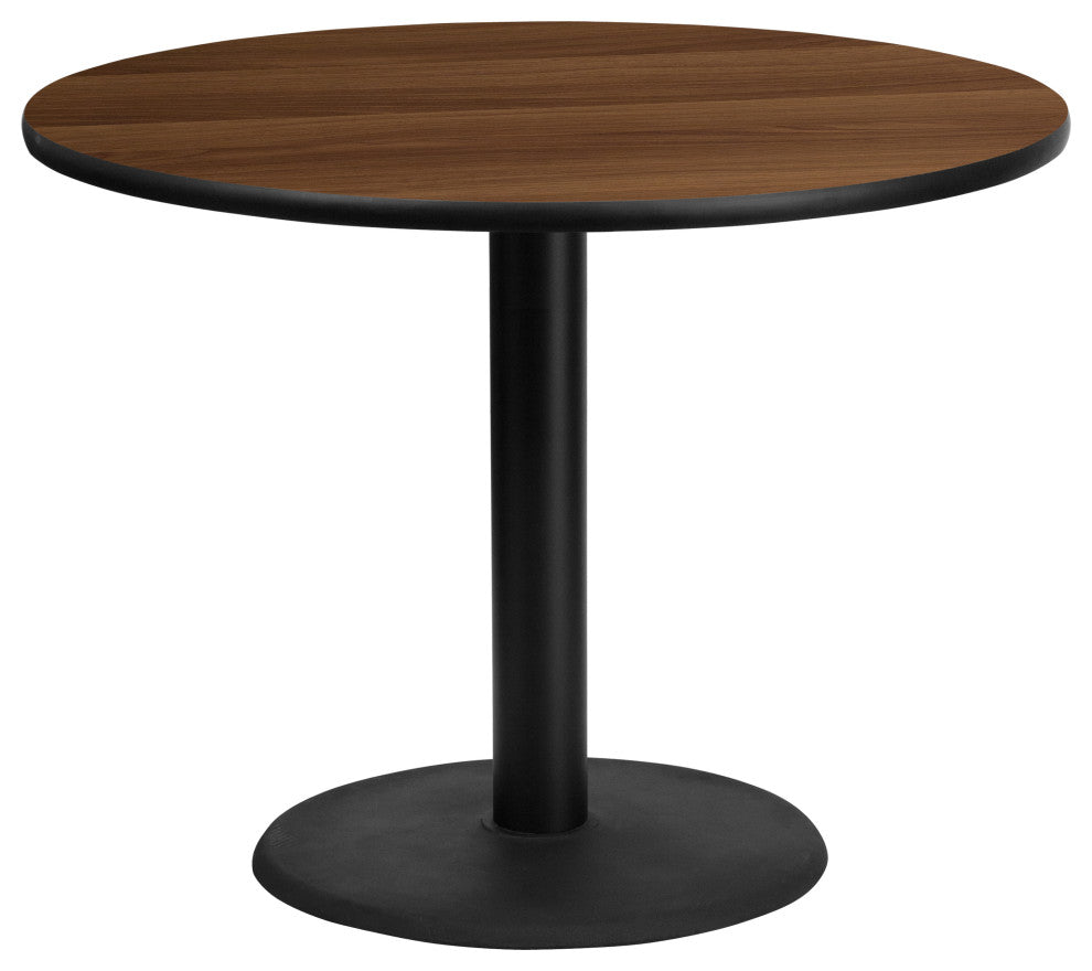 42'' Round Walnut Laminate Table Top with 24'' Round Table Height Base