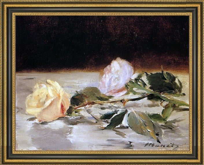 Edouard Manet Two Roses on a Tablecloth Framed Premium Canvas Print, 18"x24"