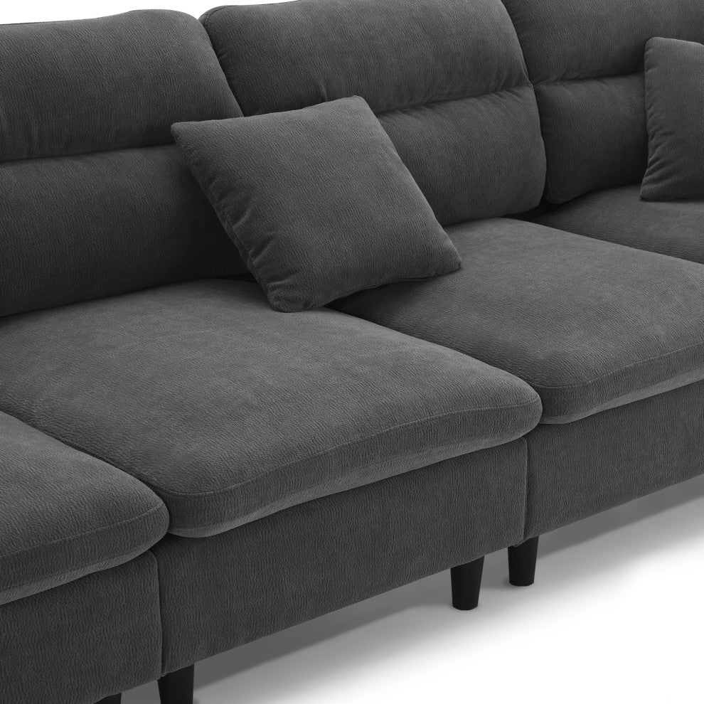 GDF Studio Modern Convertible L-Shaped Sectional Sofa With Ottoman, Gray