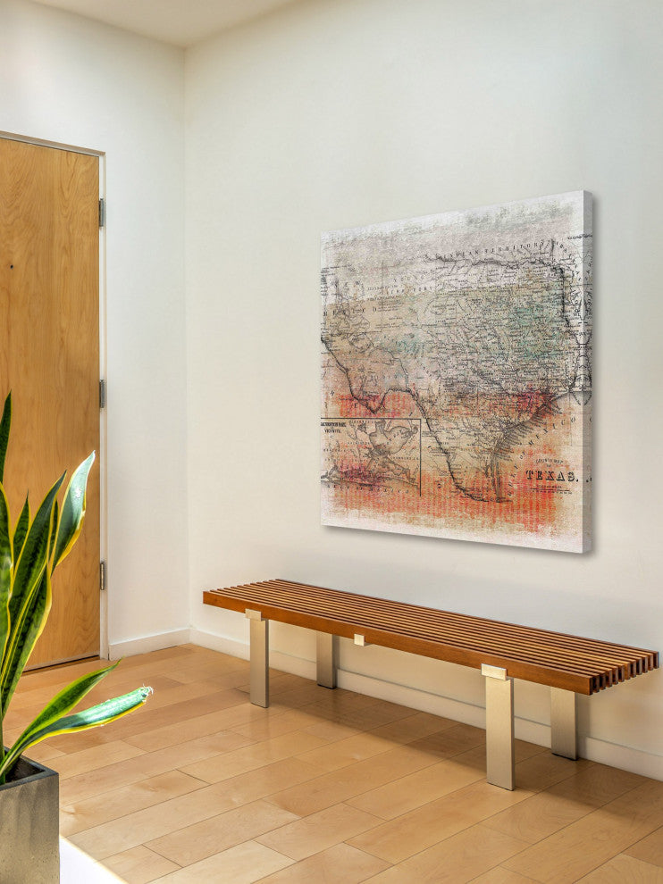 "Texas Map" Fine Art Canvas Print, 18"x18"