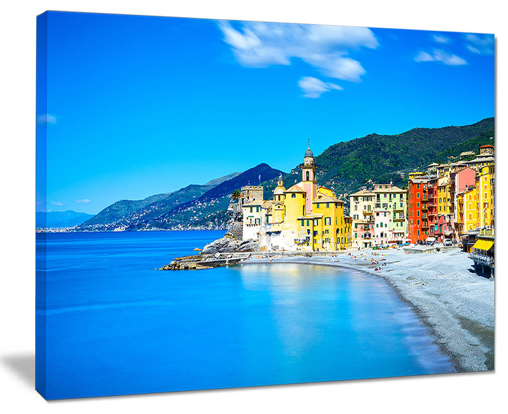 "Camogli Church on Sea and Beach View" Seashore Wall Art, 40"x30"