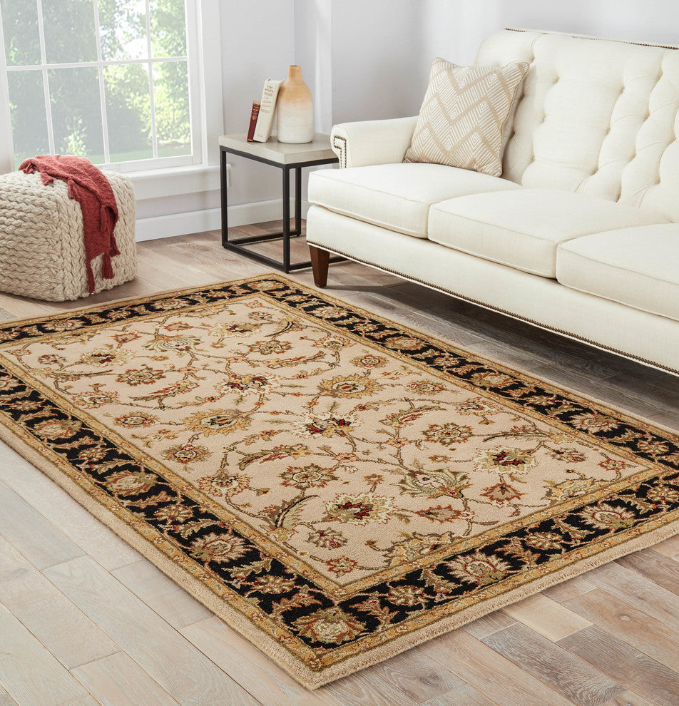Jaipur Living Selene Handmade Floral Beige/Black Area Rug, 8'x10' Oval