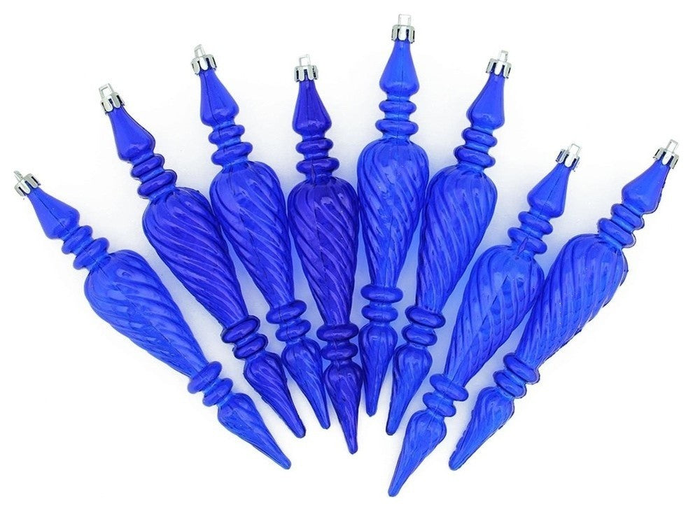Spiral Shatterproof Christmas Finial Ornaments, 7", Set of 8, Lavish Blue