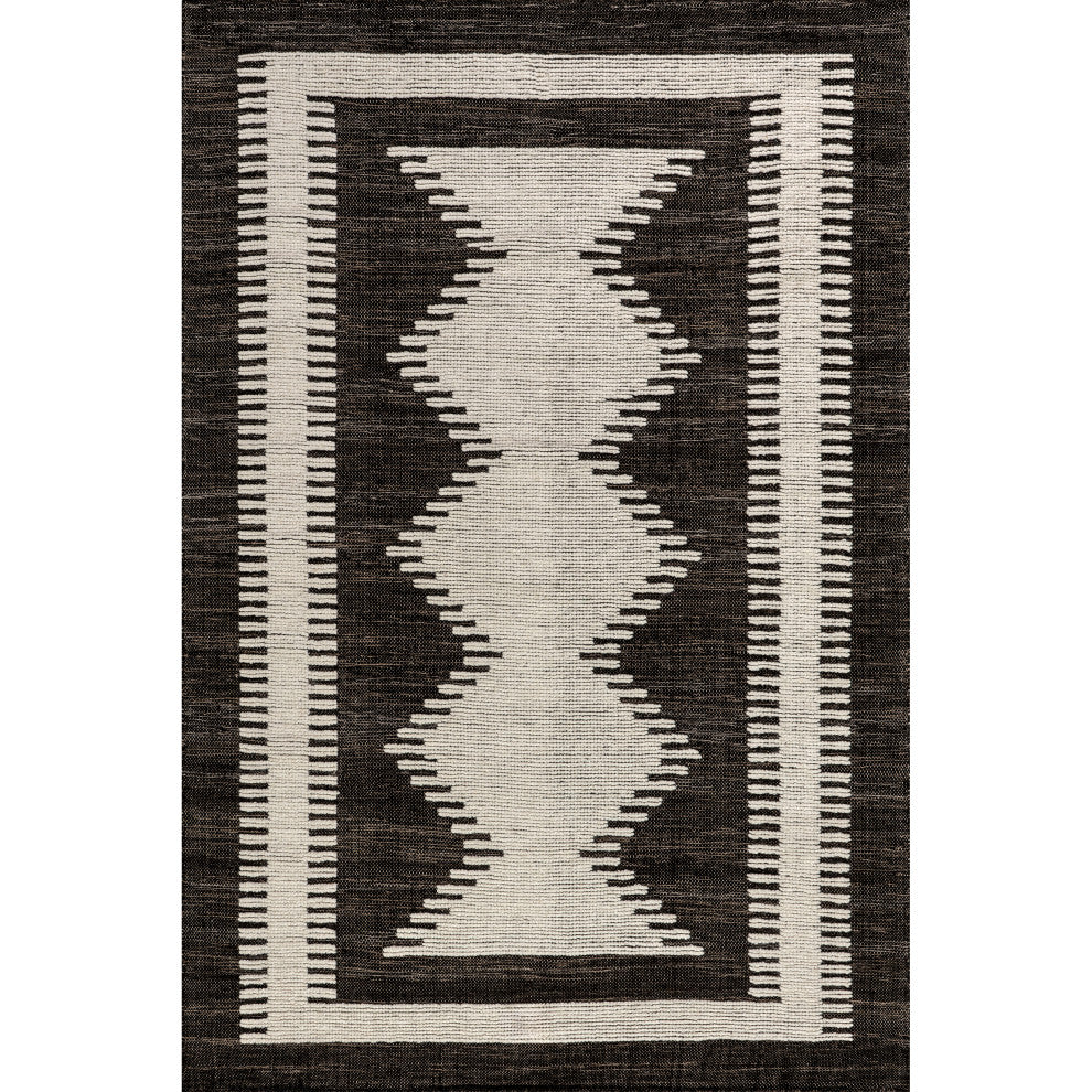 Sante Fe Southwestern Wool Blend Area Rug, Black 8' x 10'