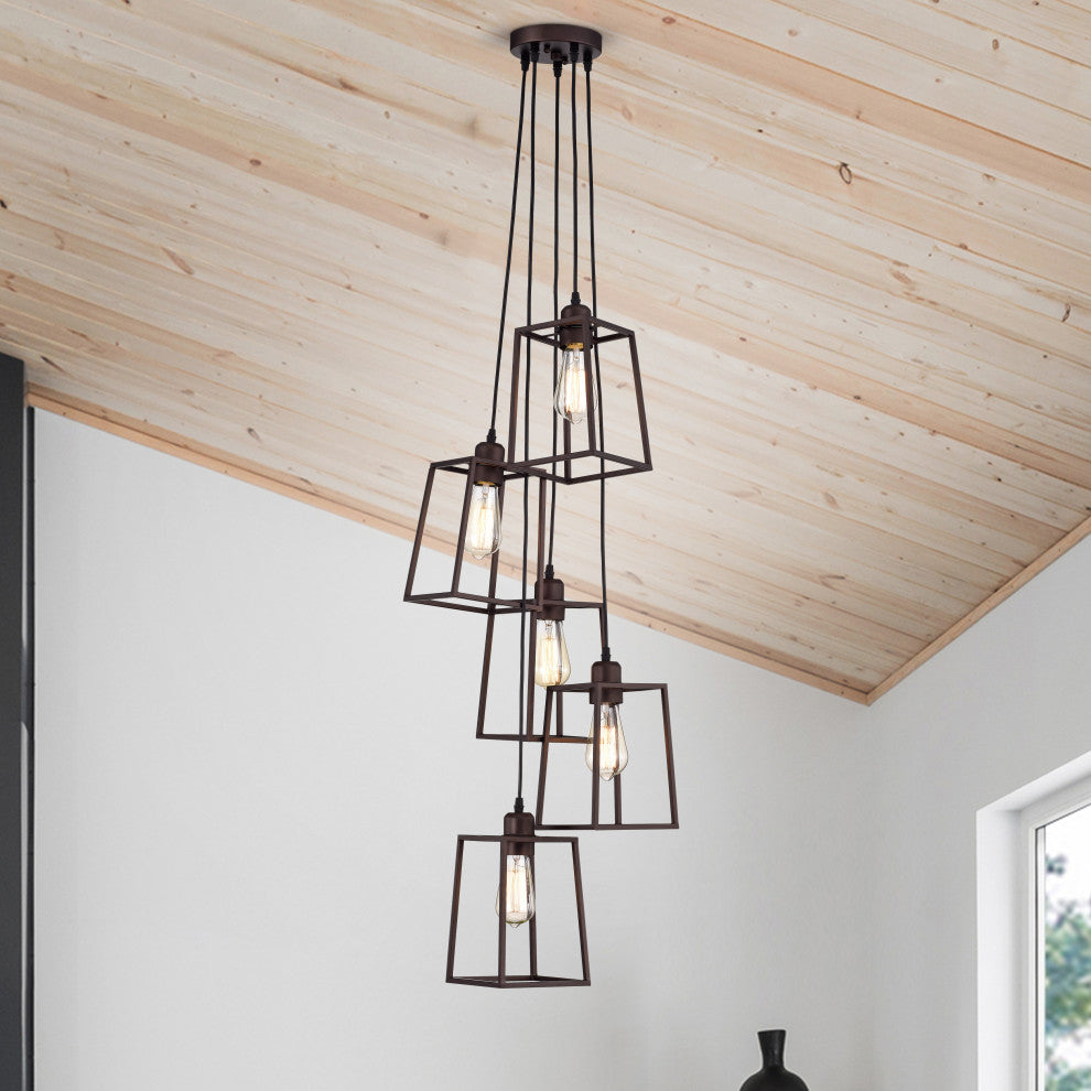 CHLOE Lighting IRONCLAD Industrial 5 Light Oil Rubbed Bronze Large Pendant