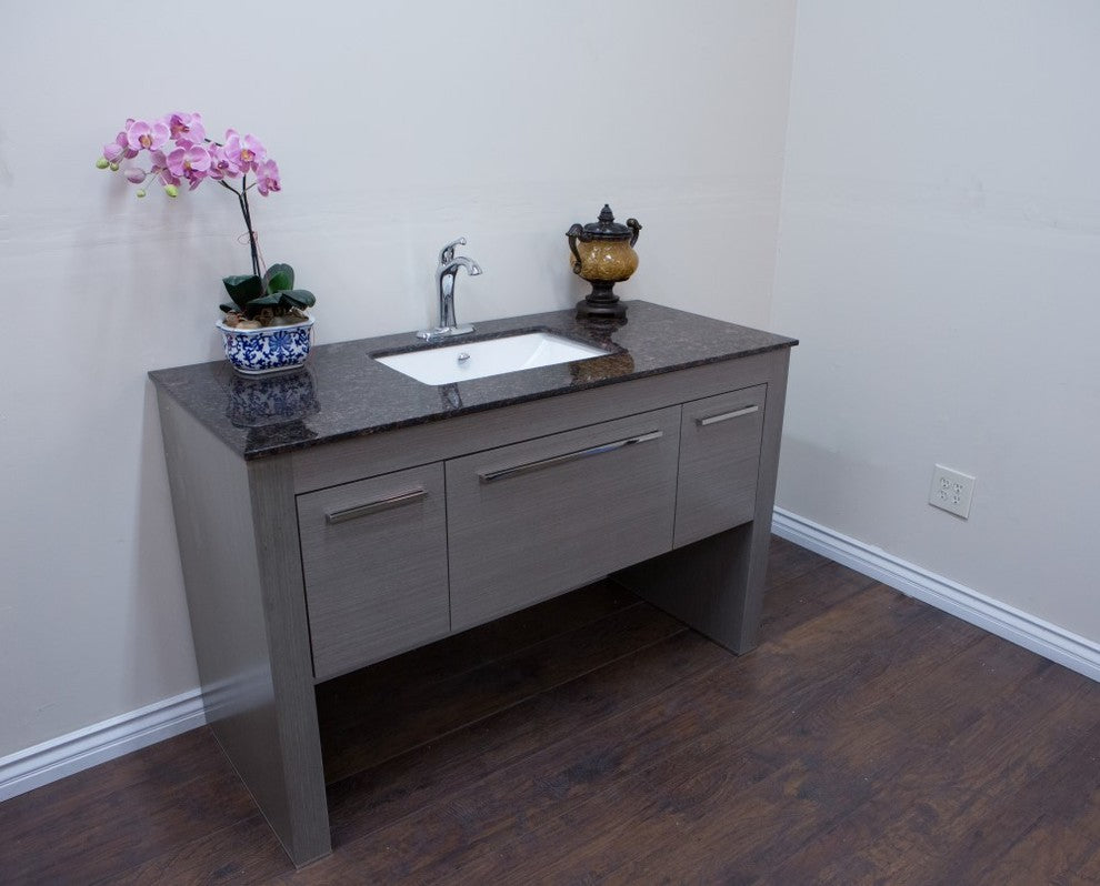 55.3" Single Sink Vanity, Taupe With Marble Top, Tan Brown