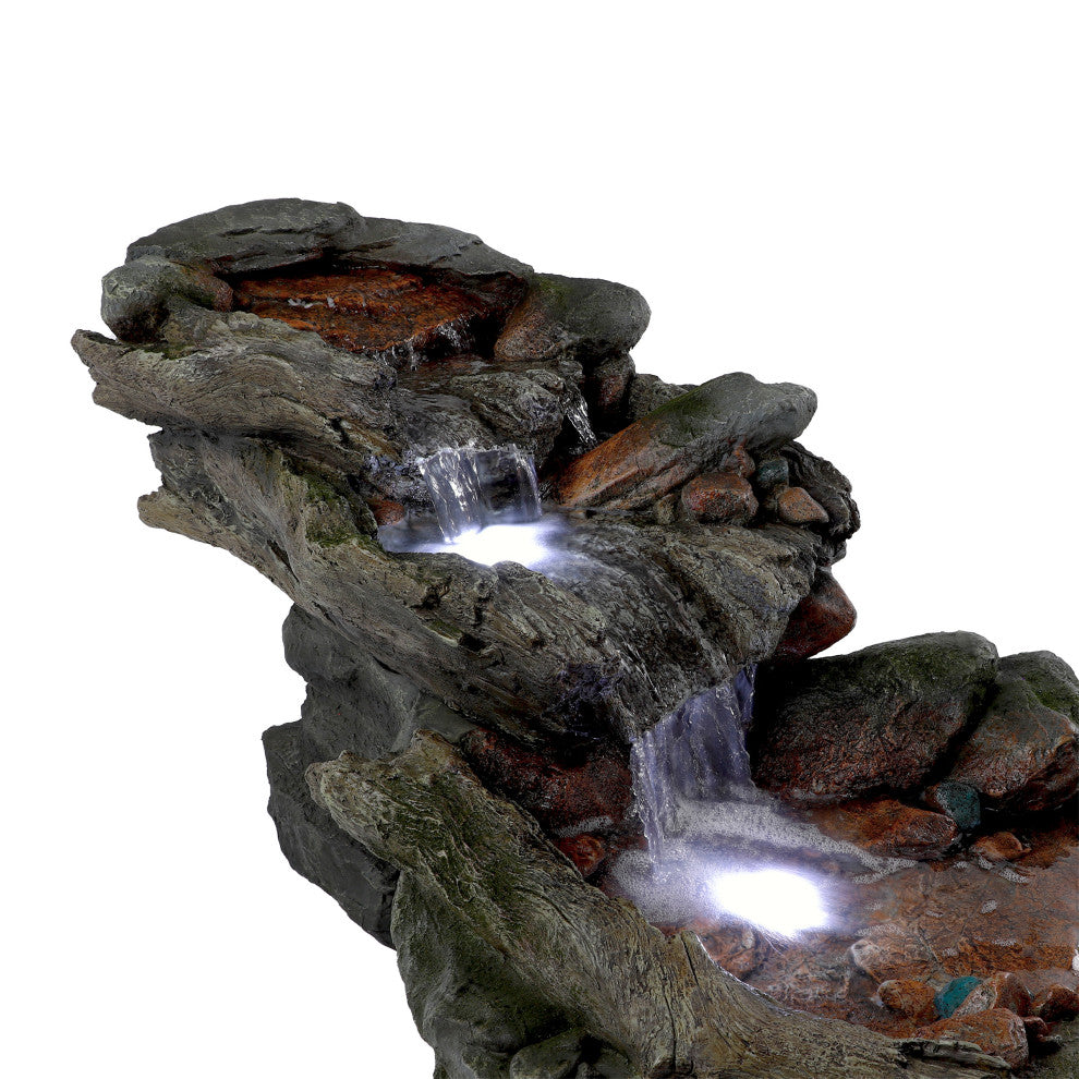 60" Long 3-Tier Rainforest Rock River Hand-Painted Fountain with LED Lights
