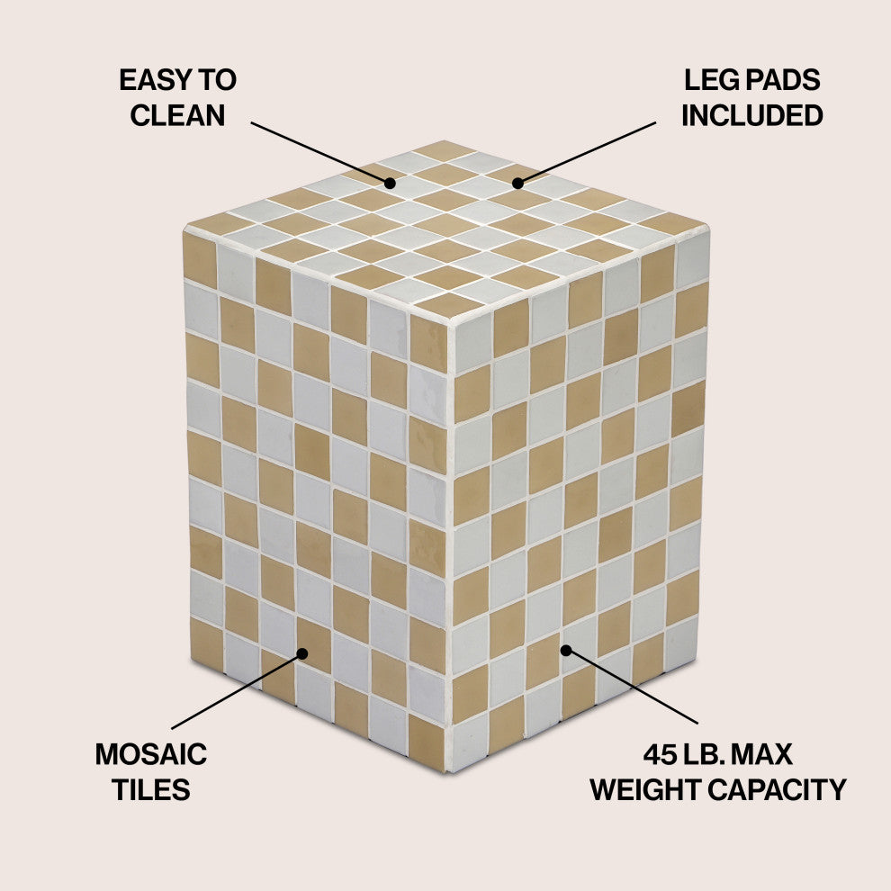 Callista 18" Modern Bohemian Ceramic Tiled Rectangle End Table