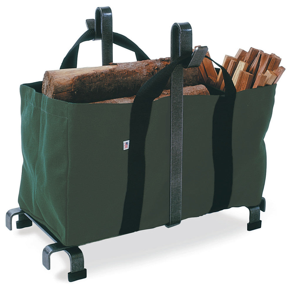 Handcrafted Fireplace Log Rack wCarrier Bag Hammered Steel