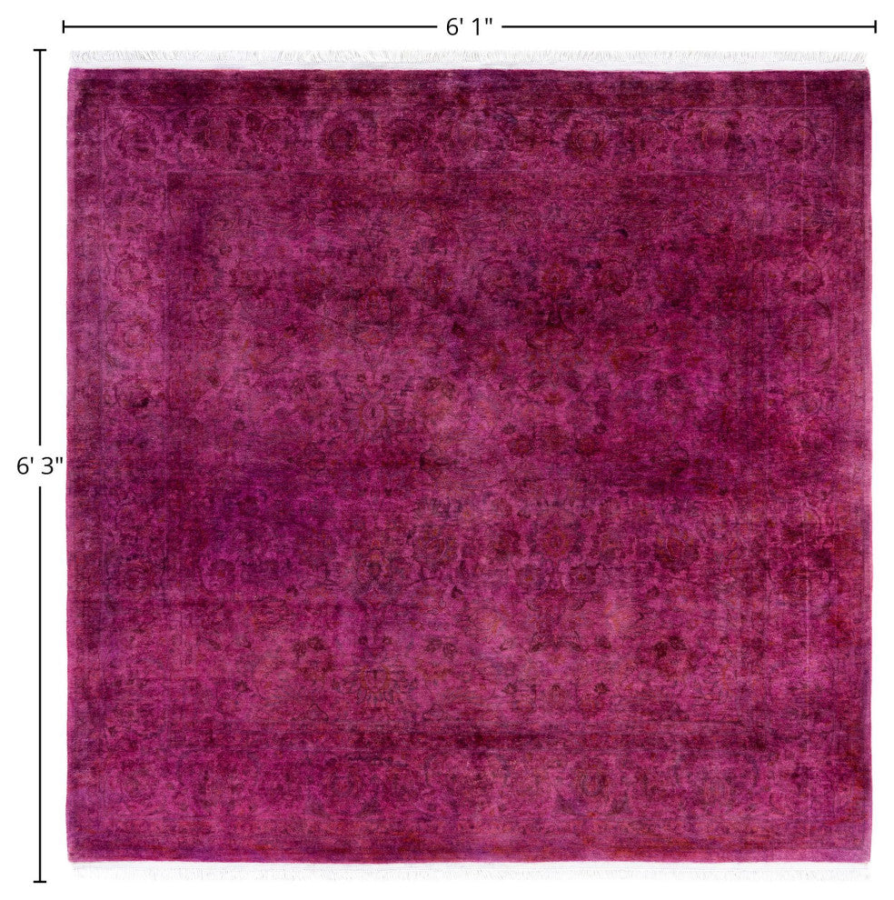 Overdyed One-of-a-Kind Hand-Knotted Area Rug Purple, 6' 1" x 6' 3"