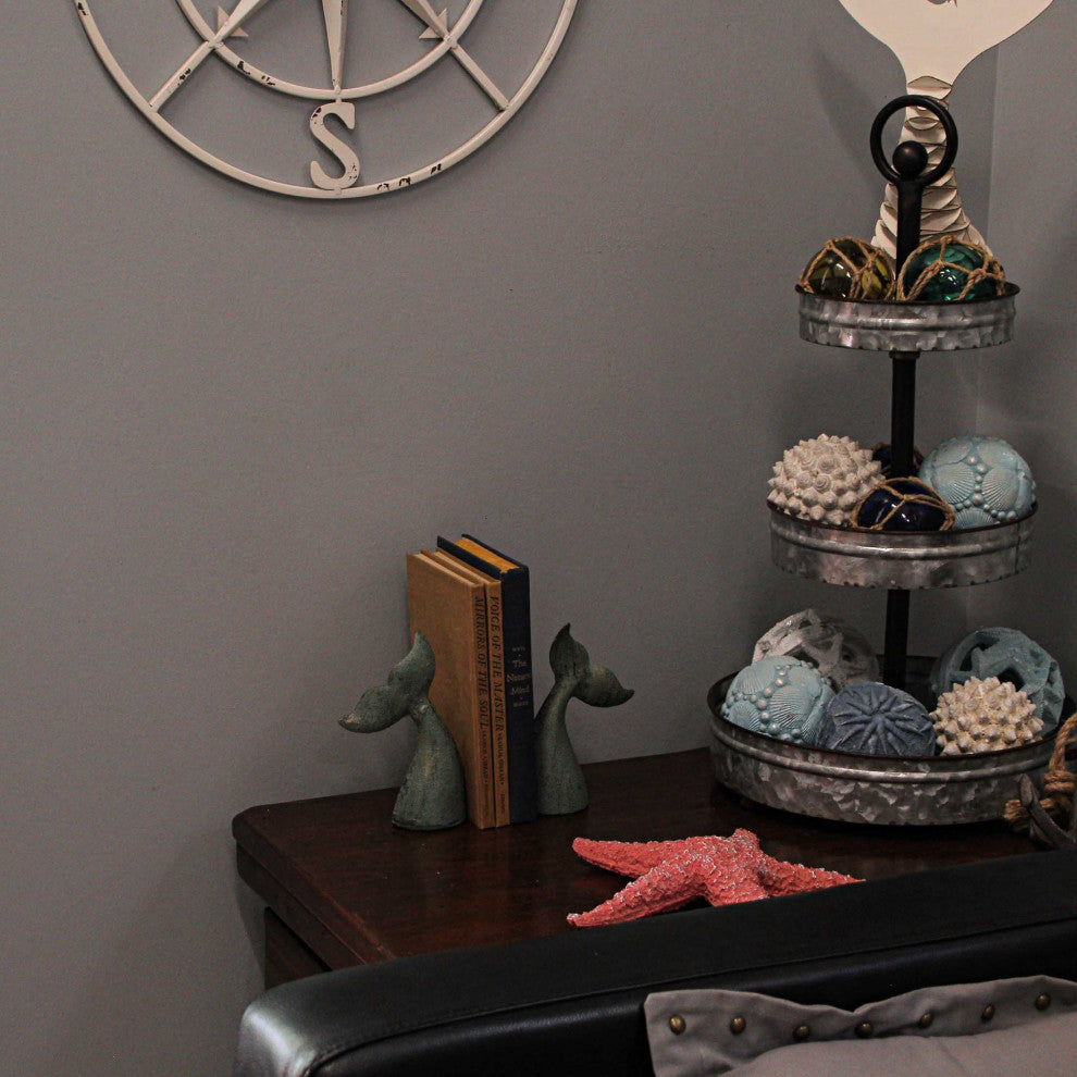Set of 2 Verdigris Cast Iron Whale Tail Bookends Nautical Home Decor Bookshelf