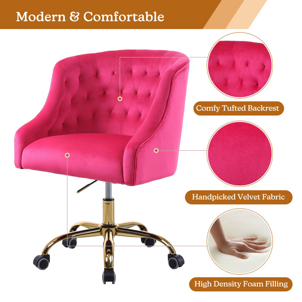 Home Office Swivel Chair with Button-Tufted Back, Fushia