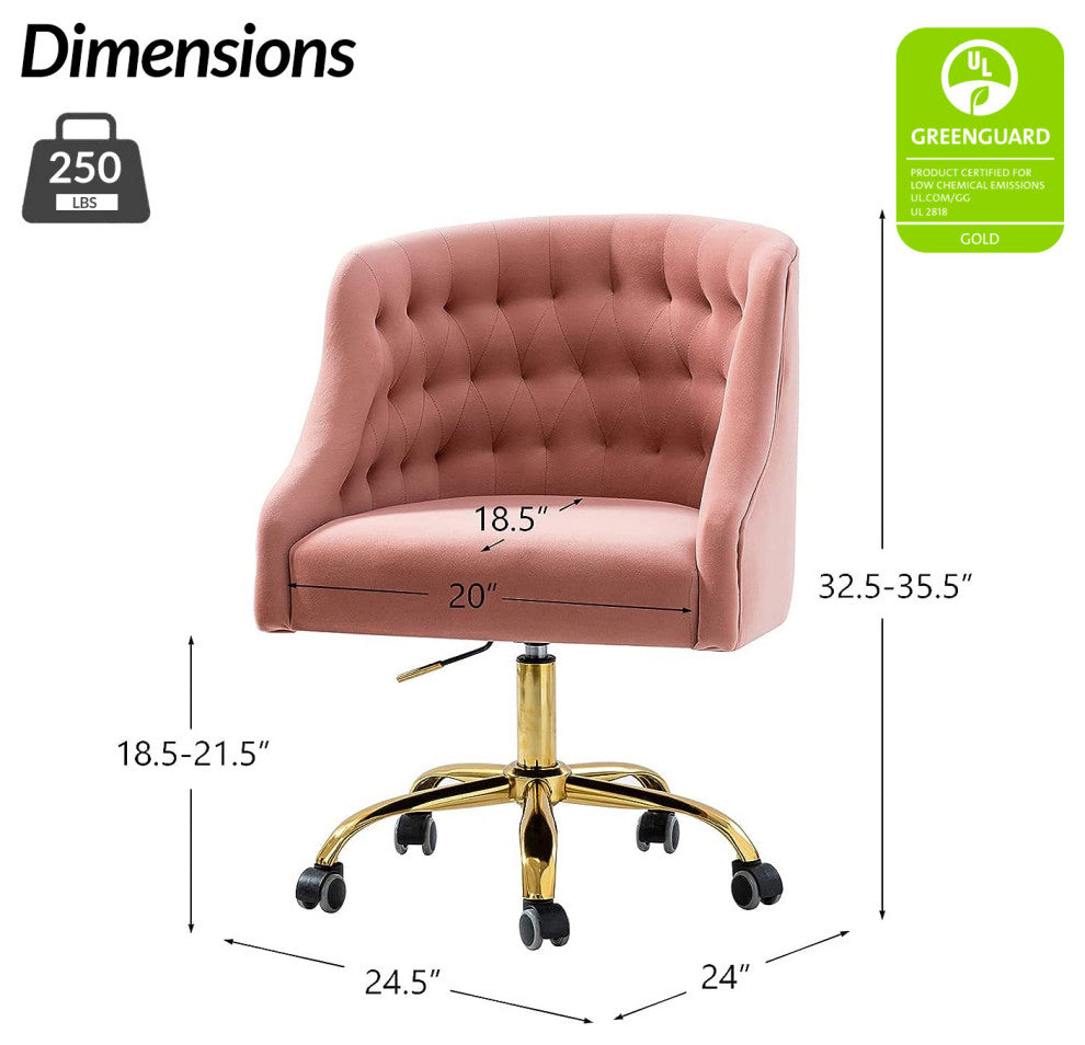 Home Office Swivel Chair with Button-Tufted Back, Pink