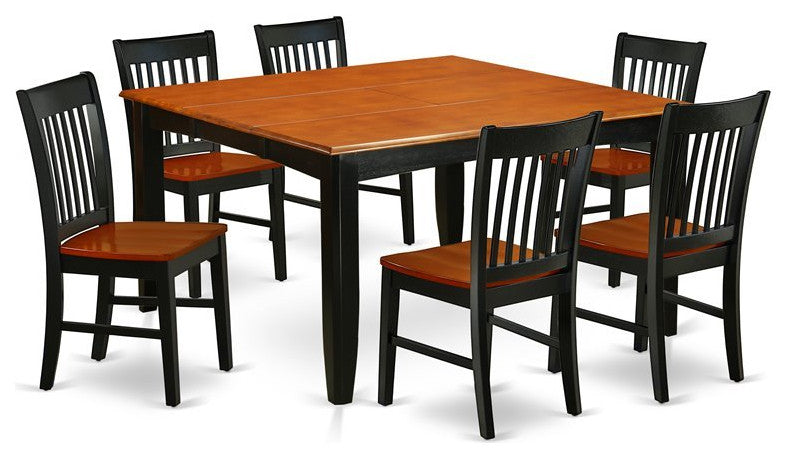 7Pc Square 36/54 Inch Family Table With 18 In Self Storing & Six Chairs