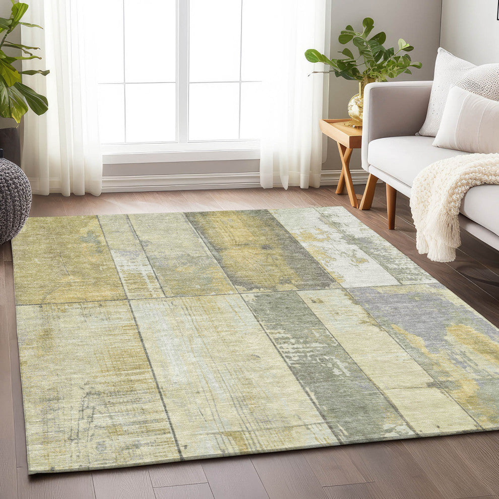 Machine Washable Indoor/Outdoor Chantille ACN1877 Gold 3' x 5' Rug
