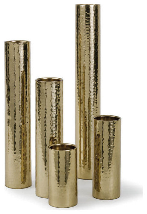 Hammered Bud Vase Set, Polished Brass