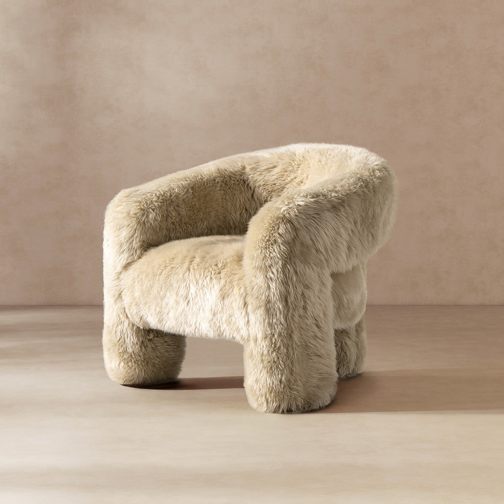 Avalon 35" Genuine Sheepskin Fur Split Barrel Back Accent Chair, Natural Blonde