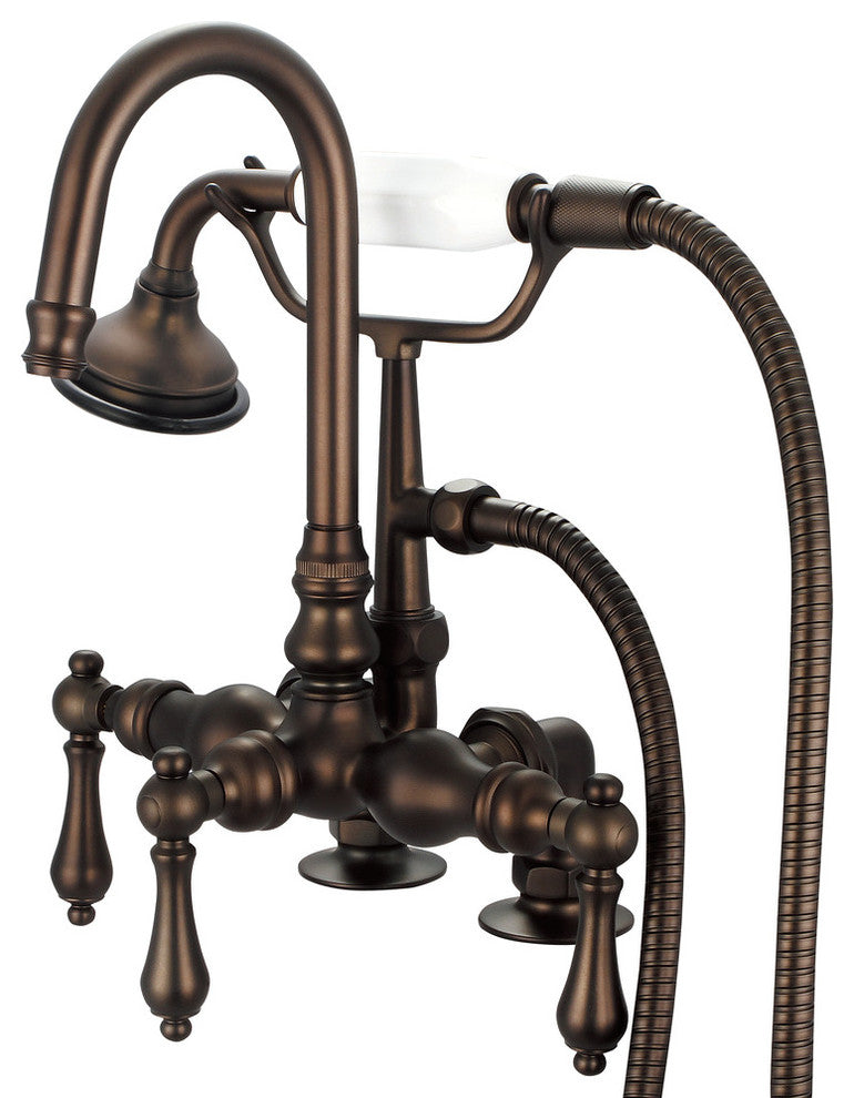 Vintage 3-3/8" Center Deck Mount Tub Faucet & Handheld Shower, Lever handles