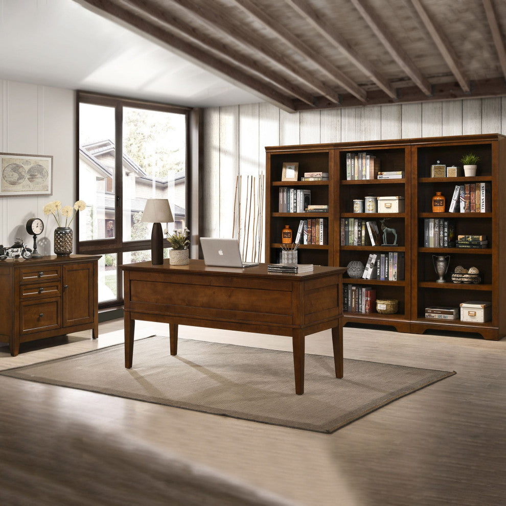 San Mateo 62" Wide Wooden Half Ped Executive Desk, Tuscan