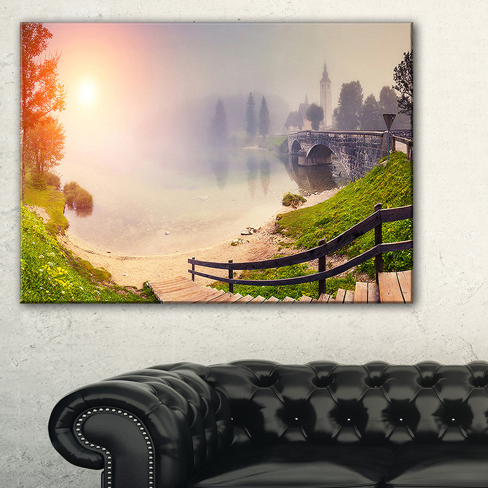 "Majestic Foggy Morning in Lake" Landscape Wall Art, 1 Panel, 60"x28"