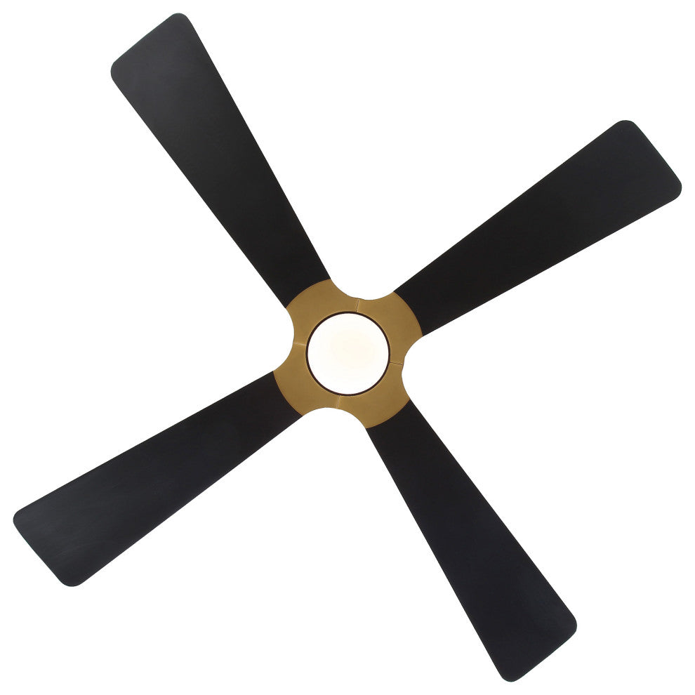 56" 4-Blade Solid Wood Ceiling Fan With LED Light and Remote Control, Gold/Black