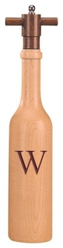 Wine Bottle Maple Wood Pepper Grinder, Custom Personalized Initial,  "W"