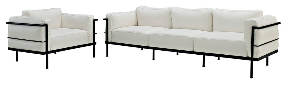 Modern Contemporary Living Room Leather Armchair and Sofa White