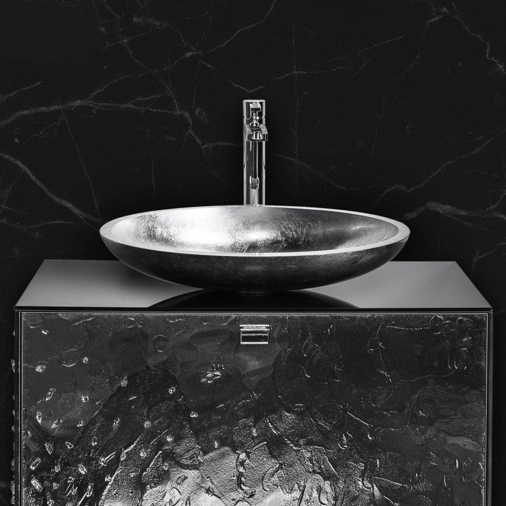 Vetro European Vessel Sink, Silver Leaf