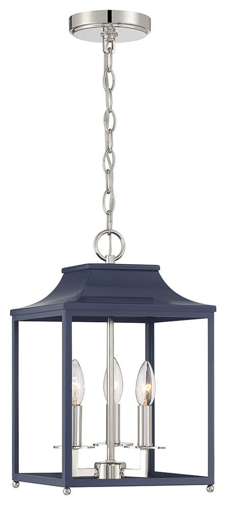 3-Light Pendant, Navy Blue With Polished Nickel