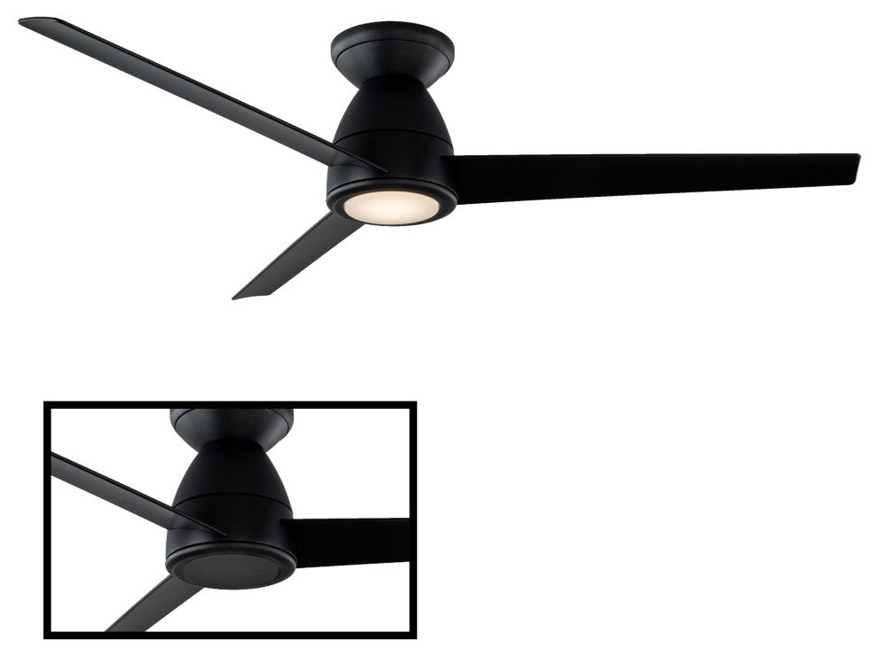 Tip Top 3-Blade Smart Flush Mount Ceiling Fan 52" Matte Black, 3000K LED Kit