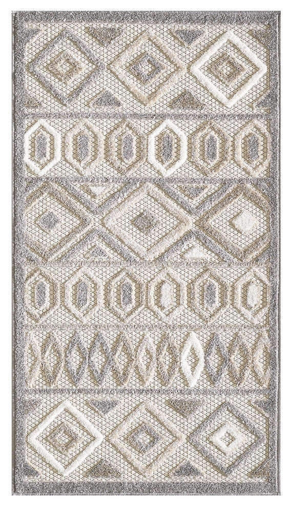 7' X 9' Gray And Ivory Southwestern Stain Resistant Indoor Outdoor Area Rug