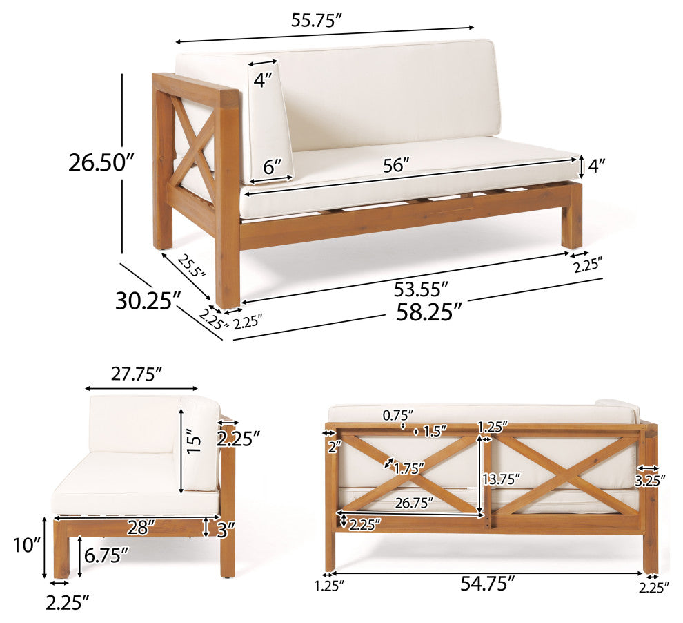 Isabella Outdoor 9 Seater Acacia Wood Sectional Sofa Set, Beige