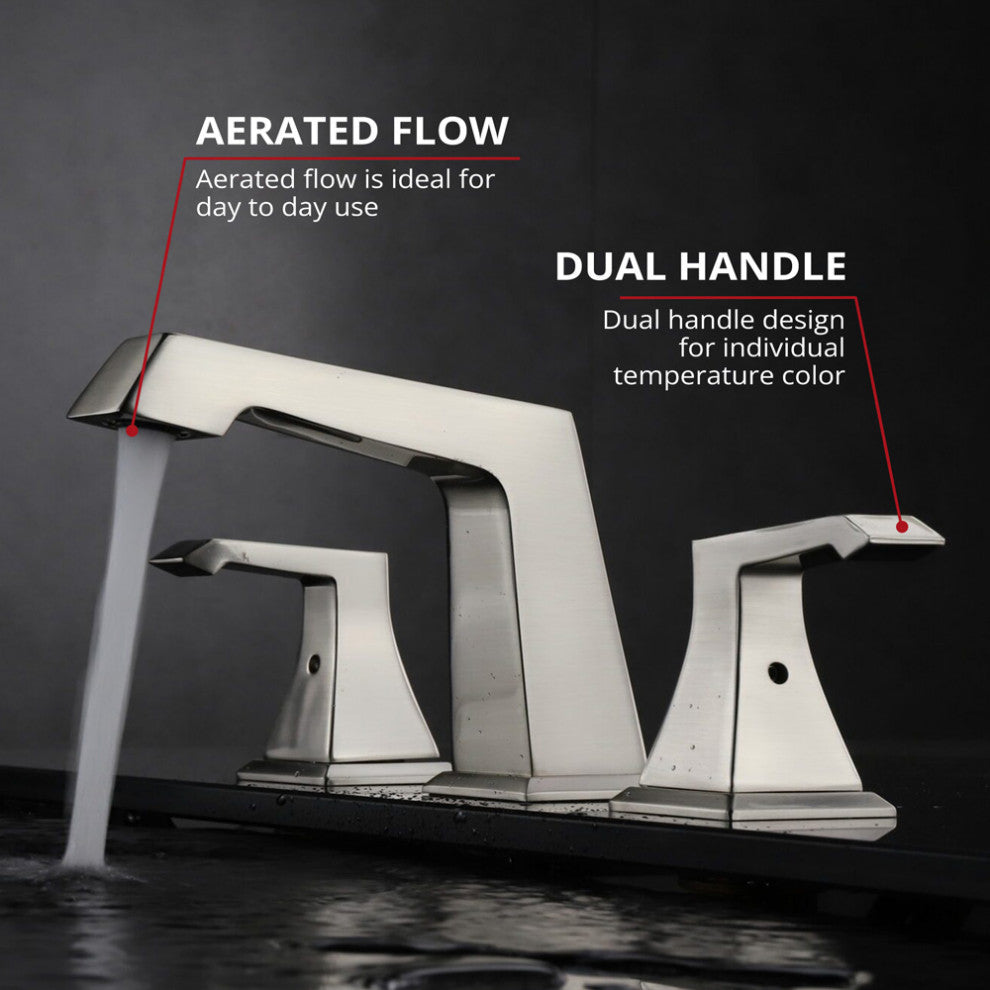 Balduina Brass 3 Hole 8"spread Bathroom Faucet, Brushed Nickel