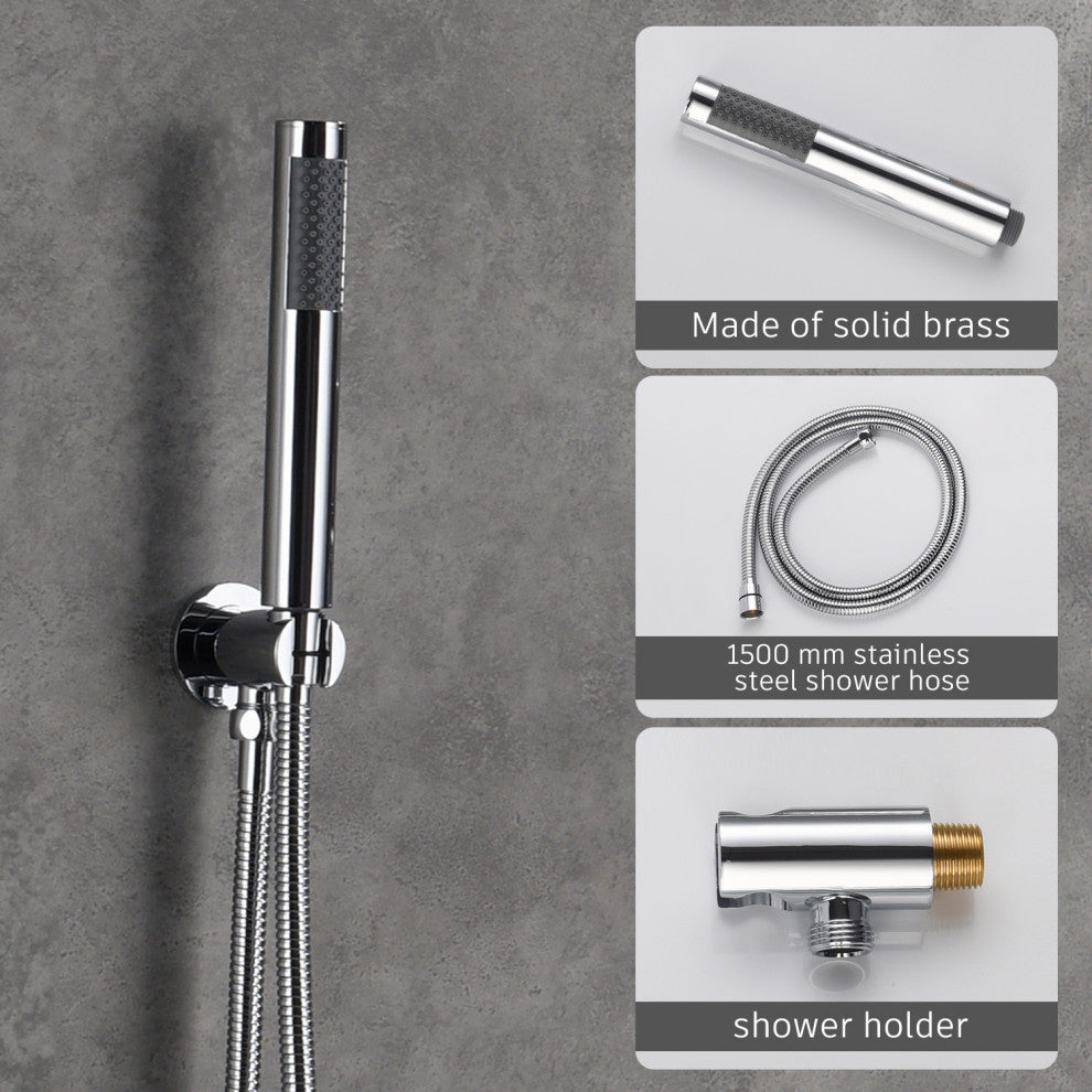 CASAINC 10" Round Wall Mounted Luxury Rain Shower System with Handheld Spray, Chrome