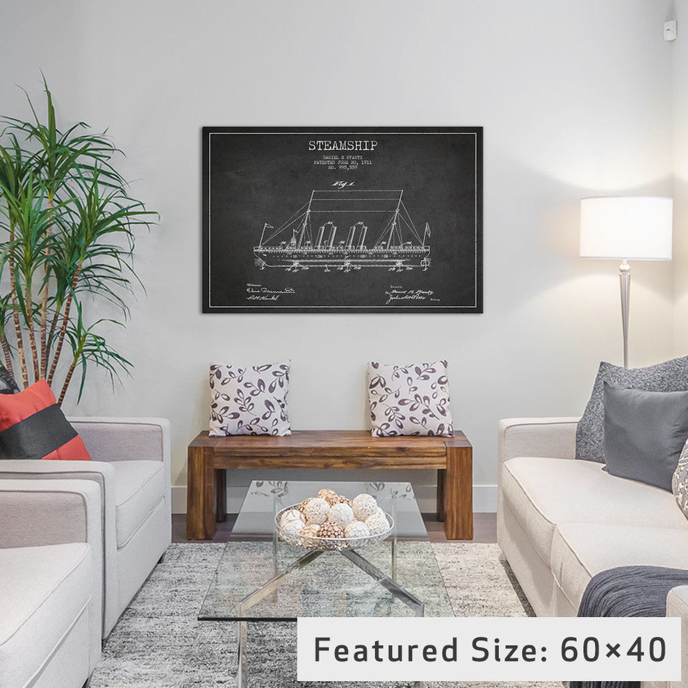 "Steamship Charcoal Patent Blueprint" by Aged Pixel, 18x12x1.5