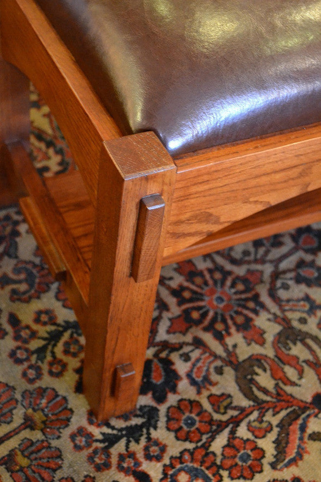 Mission Solid Oak Leather Foot Stool Ottoman