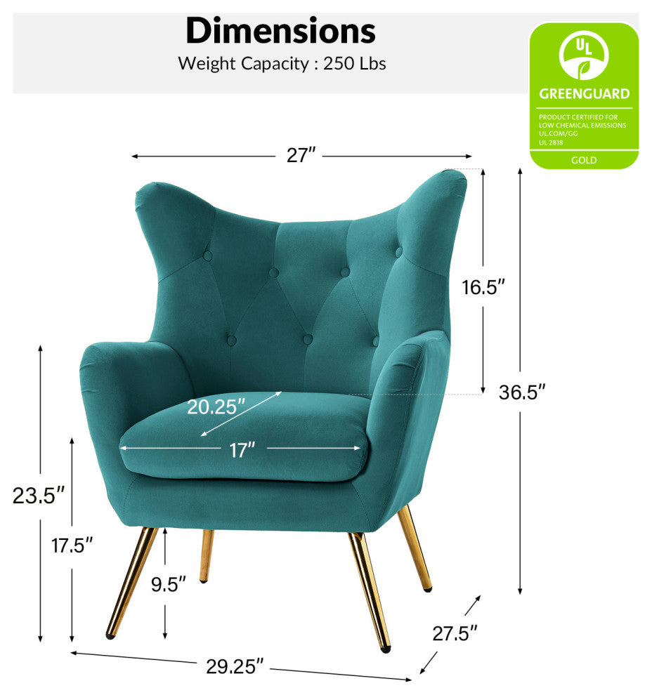 Tufted Accent Chair With Golden Legs, Blue