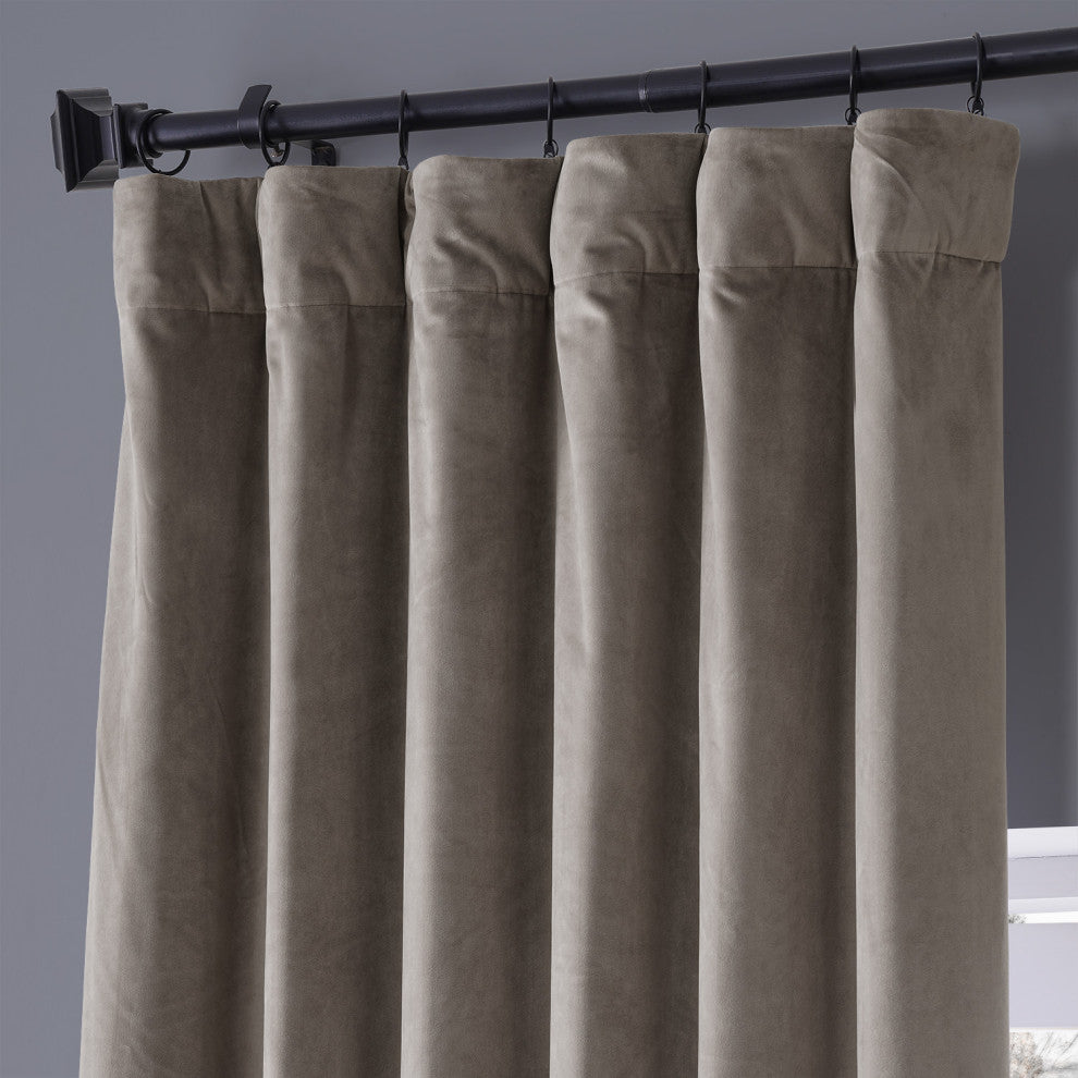 Signature Plush Velvet Blackout Curtain Single Panel, Library Taupe, 50"w X 108"l