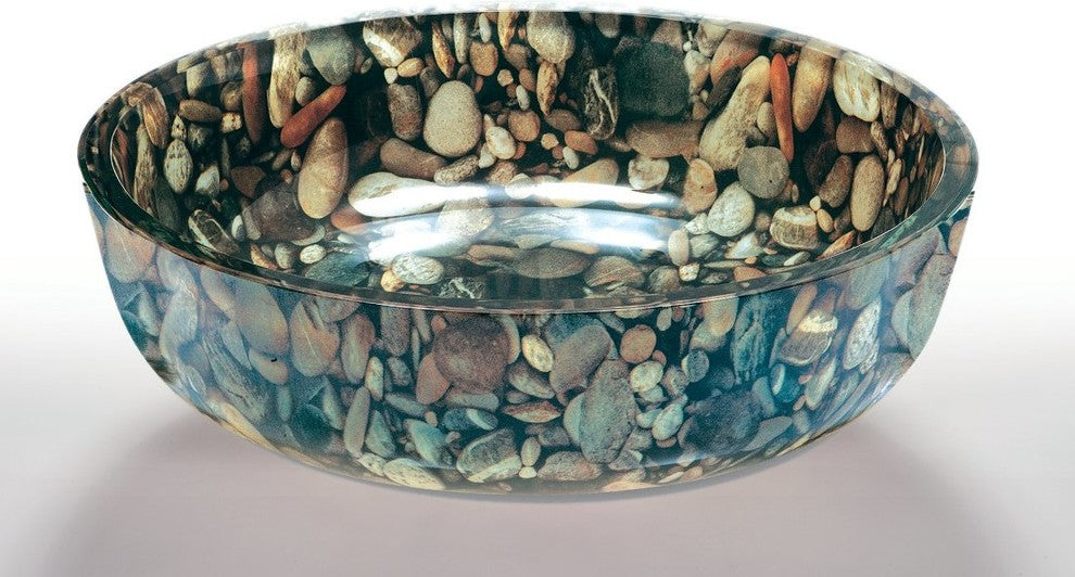 Tempered Glass 1/2" Thick, 16.5" Diameter, 5.5" With Chrome Pop-Up Drain