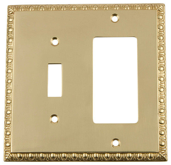 NW Egg & Dart Switch Plate With Toggle and Rocker, Unlacquered Brass