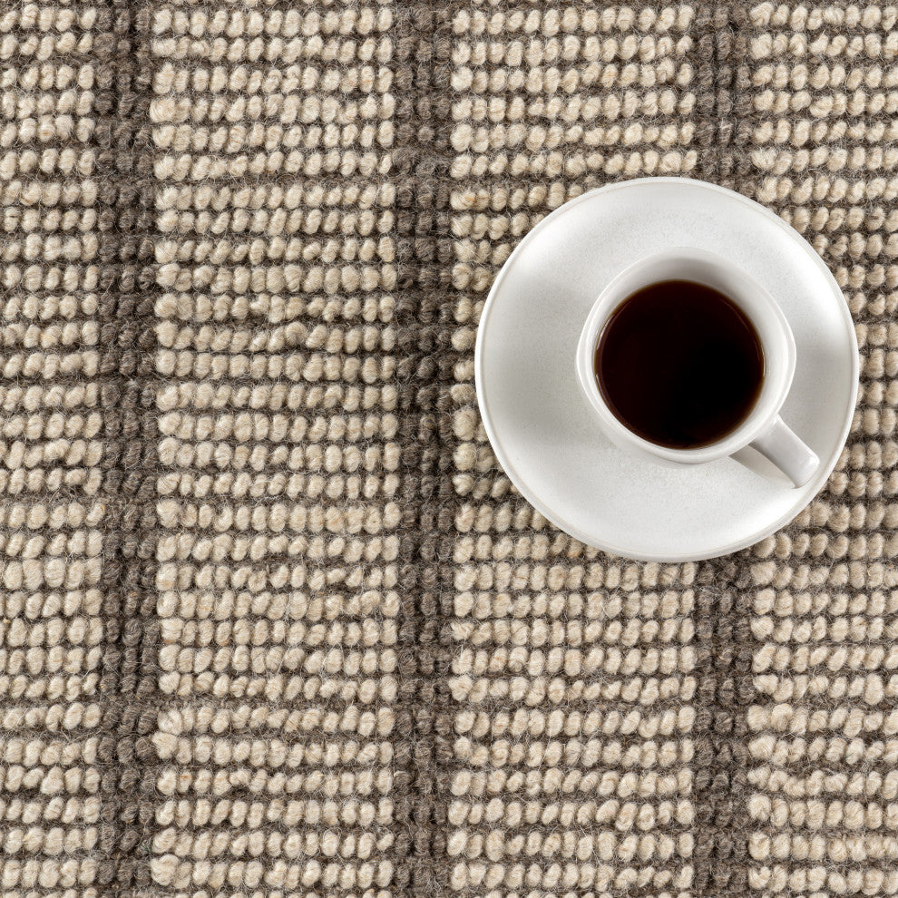 Eva Block Stripe Wool Area Rug, Brown 10' x 14'