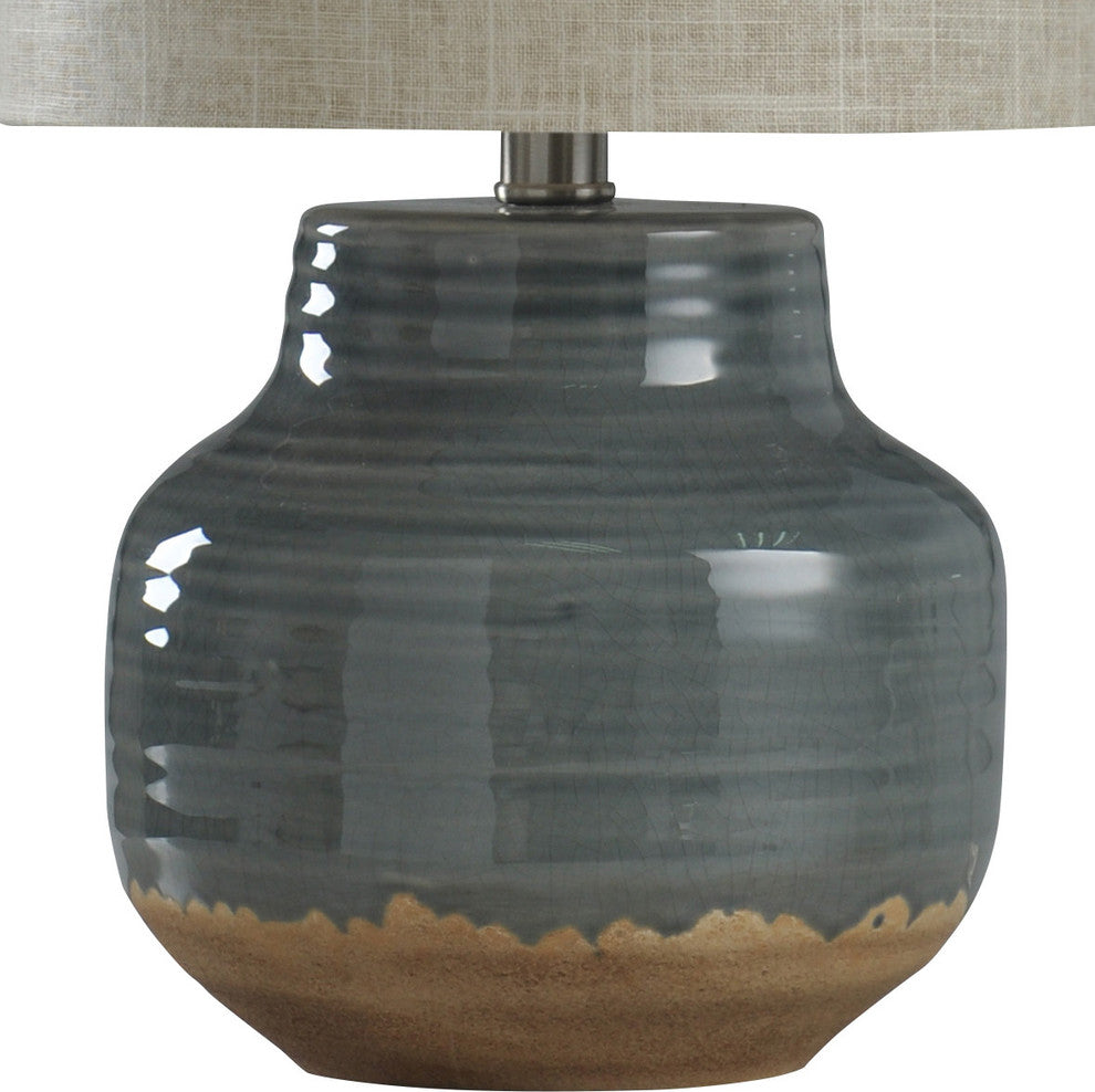 Prova Ceramic Table Lamp, Cream Finish, Beige Hardback Fabric Shade, Gray