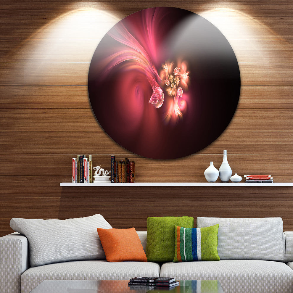 Blooming Fractal Flower Magenta, Floral Digital Disc Metal Artwork, 23"