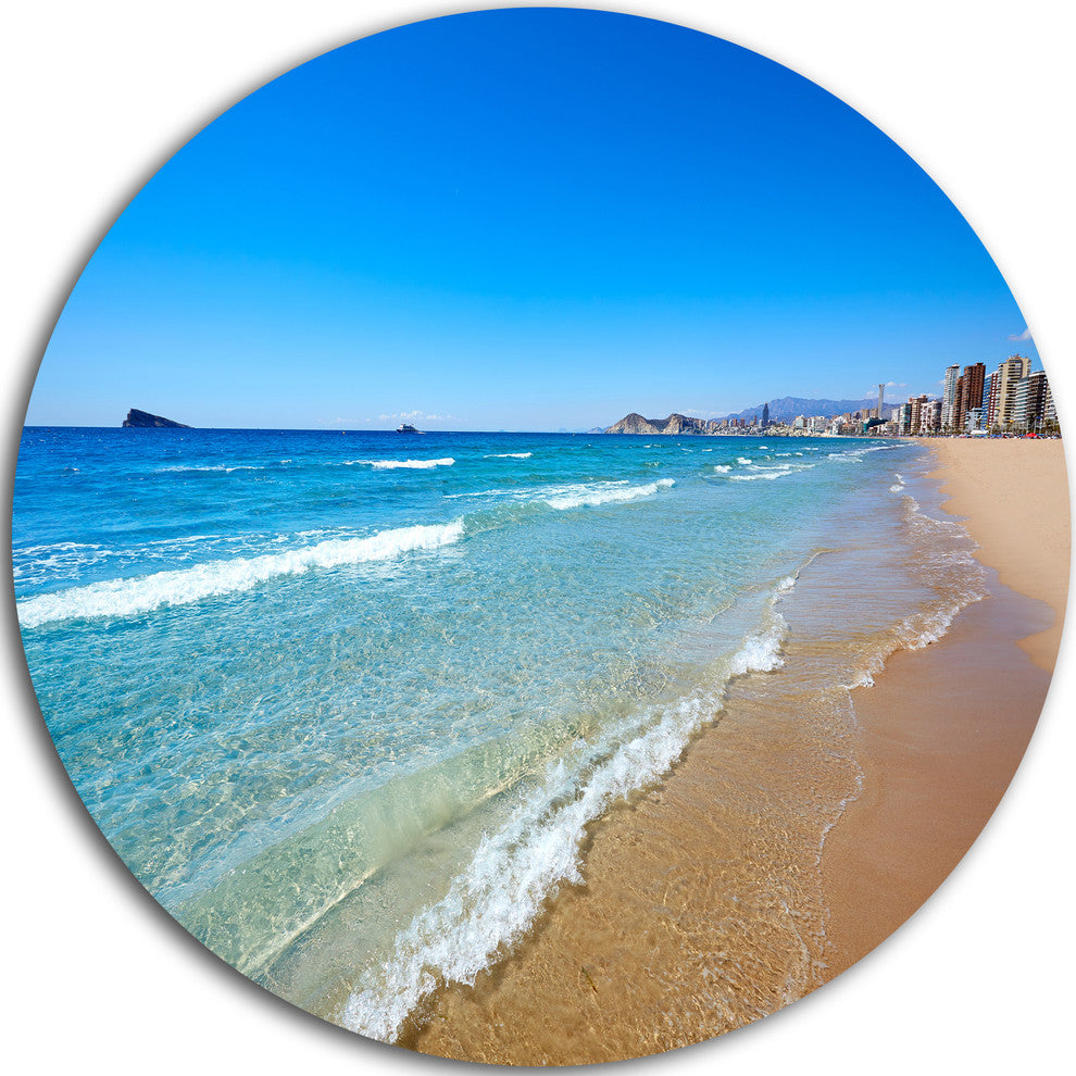 Benidorm Poniente Beach Waves, Seashore Disc Metal Artwork, 23"
