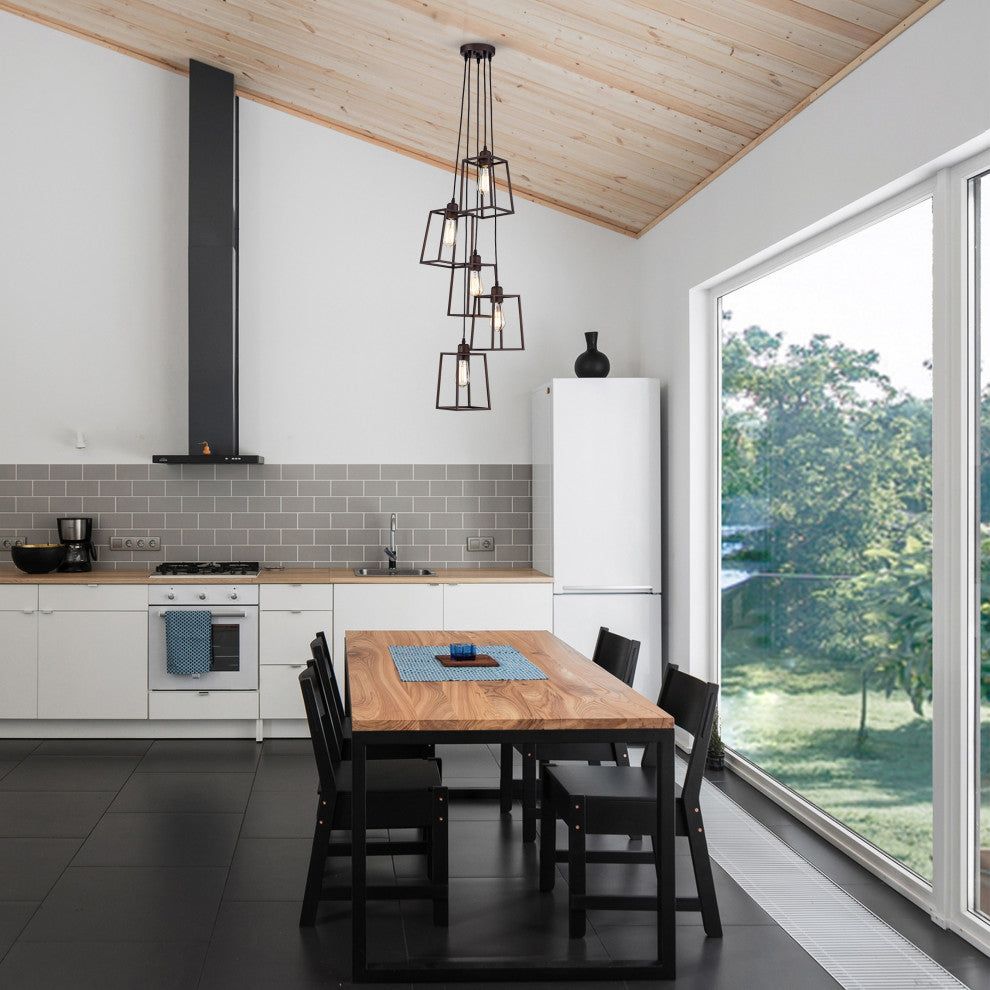 CHLOE Lighting IRONCLAD Industrial 5 Light Oil Rubbed Bronze Large Pendant