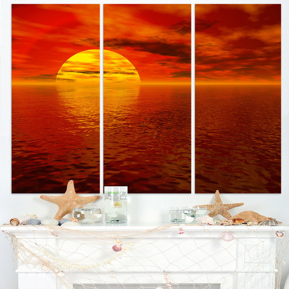 "Sun Falling to Yellow Ocean" Metal Wall Art, 3 Panels, 36"x28"