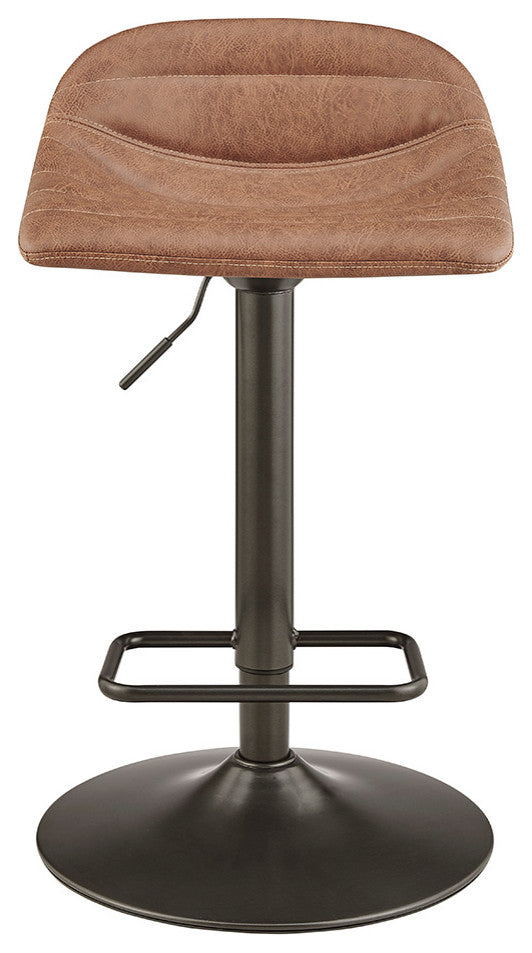 Koa Fabric Gaslift Swivel Bar Stool, Set of 2, Umber Brown, Faux Leather