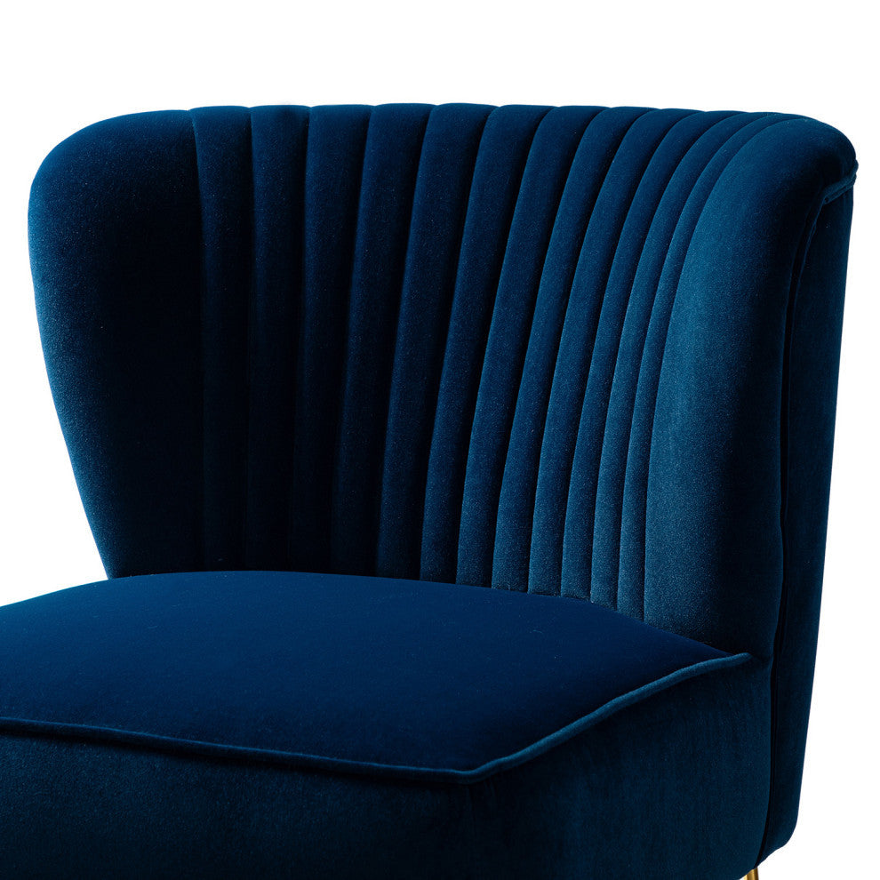 Tufted Side Chair With Golden Base, Navy