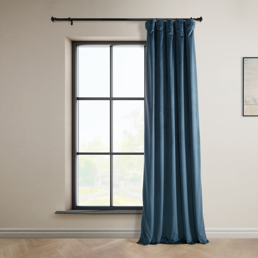Heritage Plush Velvet Curtain Single Panel, Avalon Blue, 50"x108"